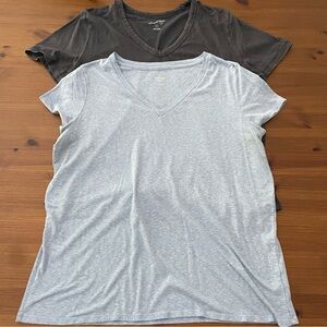 Women's V-Neck T-Shirt Set - Light Blue and Dark Gray